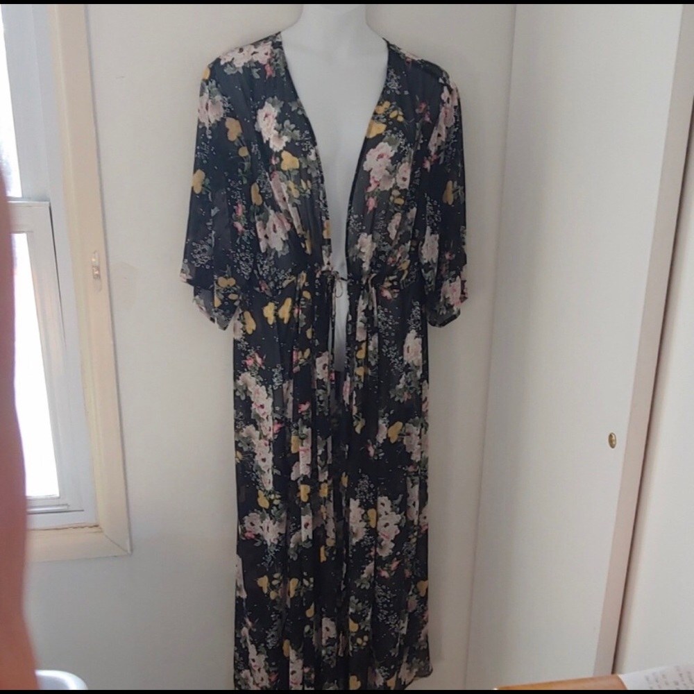 Sheer floral swim cover up